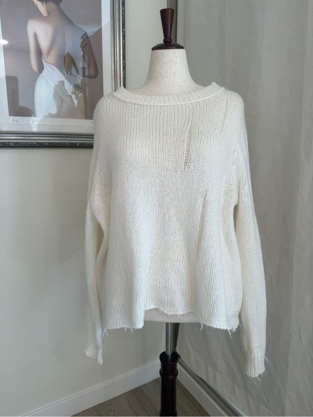 Wooden Ships Cream Crewneck Lightweight Knit Sweater